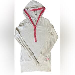 Roxy‎ - Thin Long Sleeve Pullover Hoodie - 100% Cotton - Size M - Cream & Pink
